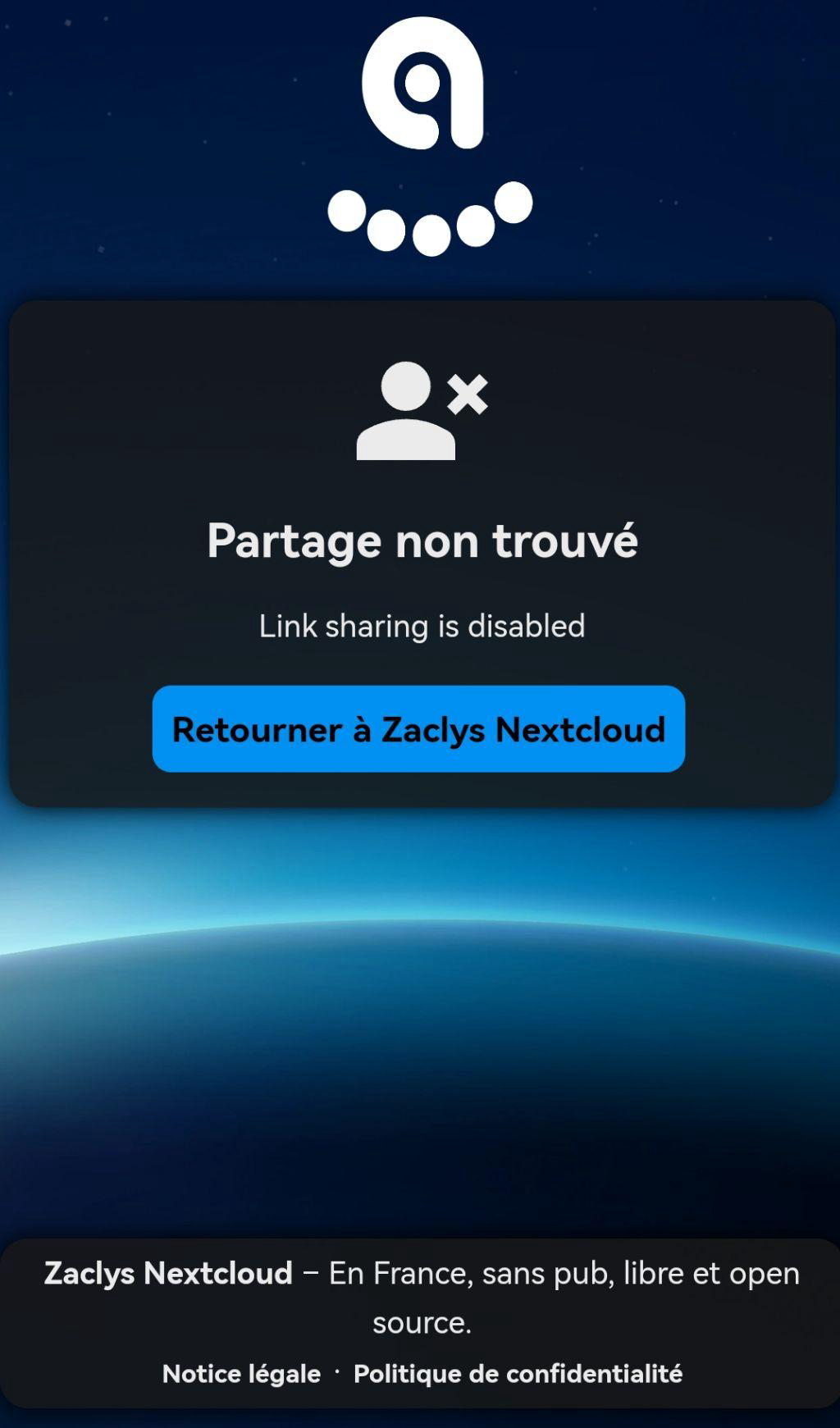 Message reçu par le collaborateur invité pour un partage de dossier