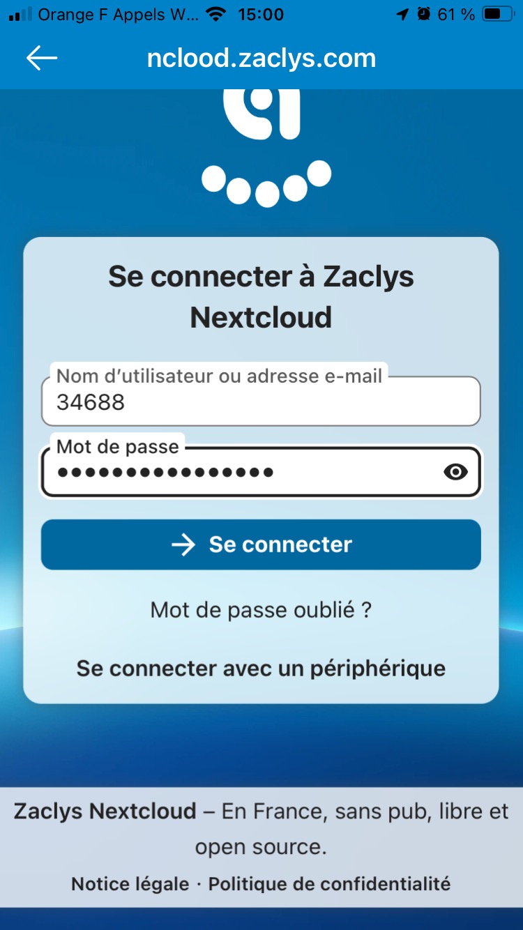 1er écran de connexion