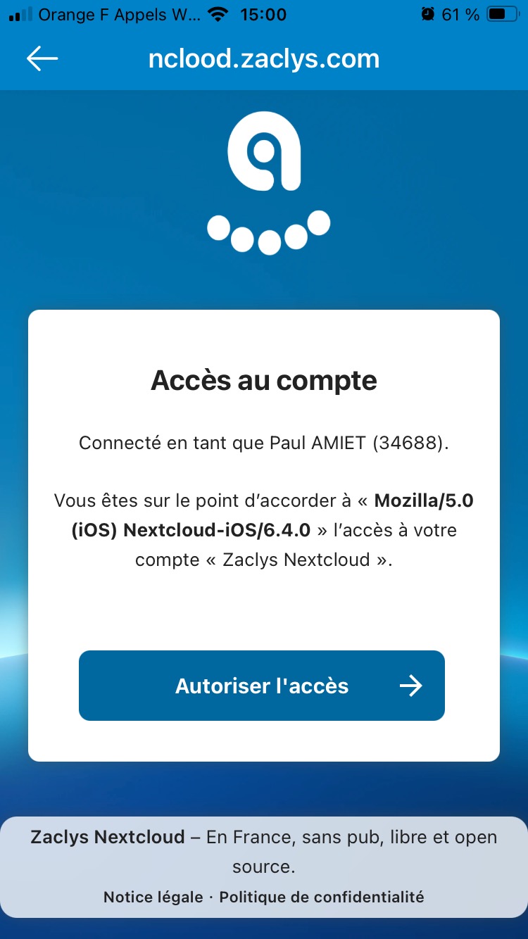 Écran Accès au compte