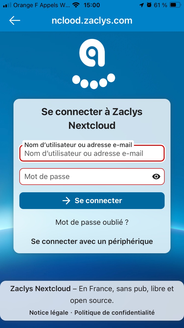 Retour à l'écran de connexion vidé