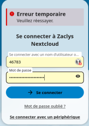 Capture d'écran du message lors de la connexion