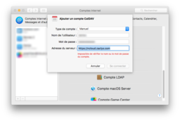 Capture d'écran le macOS avec l'erreur de conection à ncloud.zaclys.com