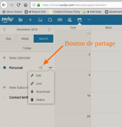 Bouton partage agenda NextCloud