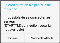 3) msg suite à tentative de modif config K9Mail